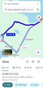 Map from Kintaline House benderloch to Caledonian oyster farm tour experience